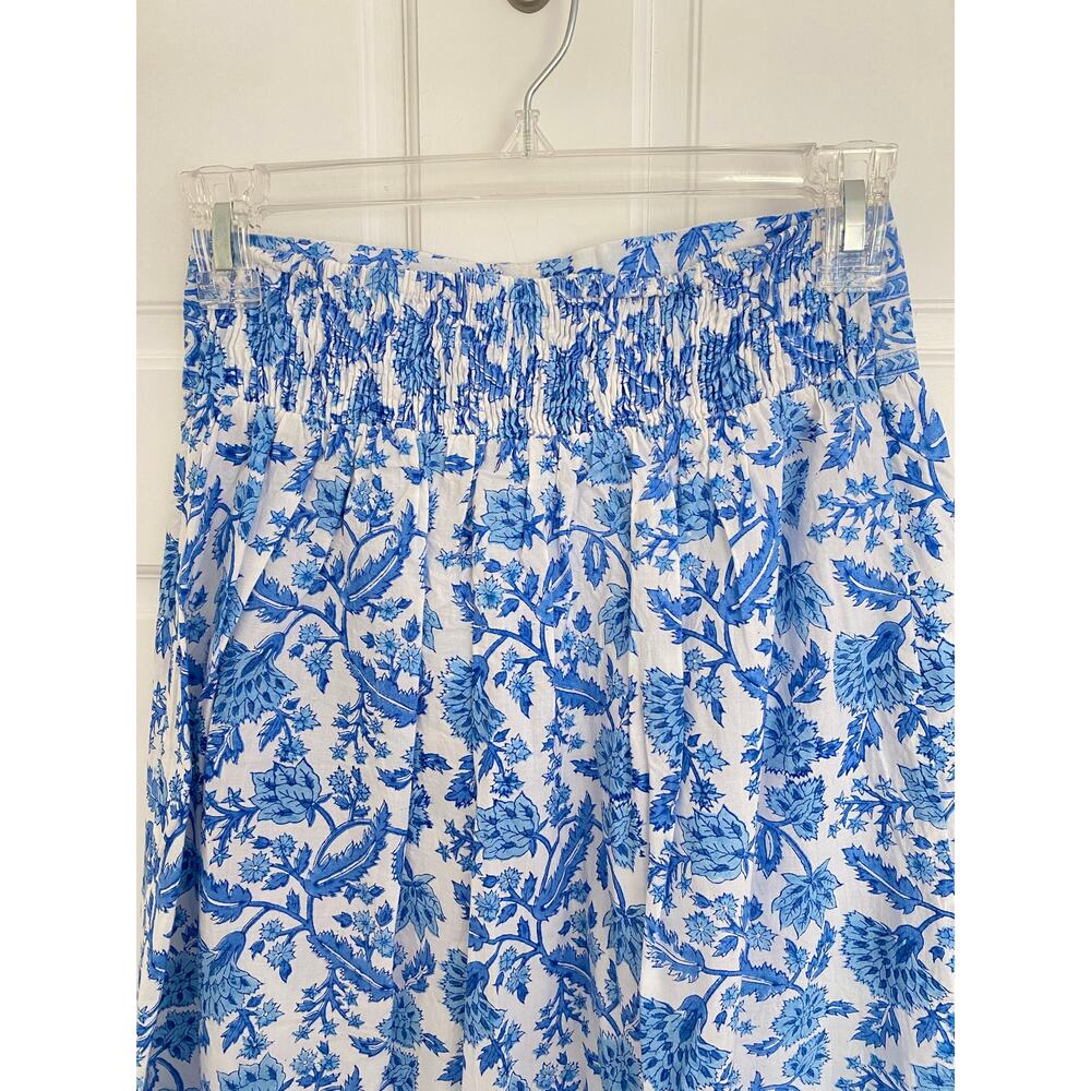 Pink City Prints Tuckernuck Helena Midi Smocked Skirt Ocean Jaal Block Print XS - Picture 10 of 12